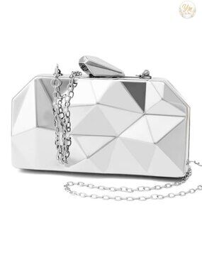 Lattice Pattern Metal Evening Clutch Bags with Chain Strap - Geometric Clutch